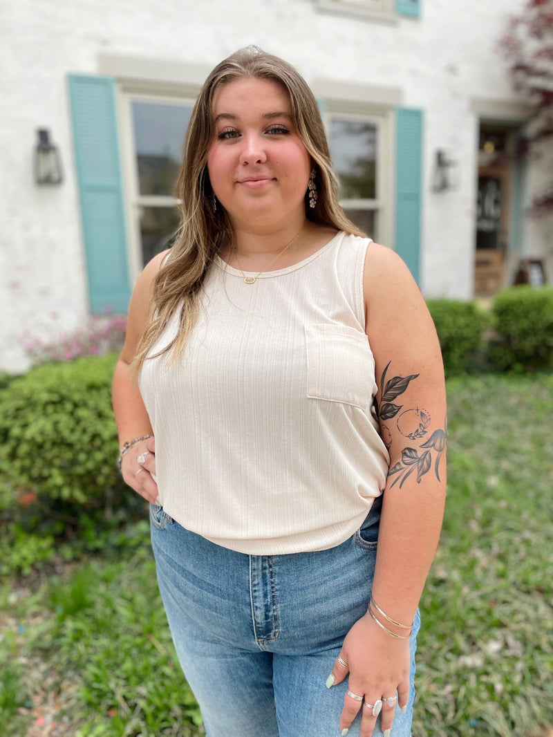 Reanna Rib Textured Tank Top-Taupe