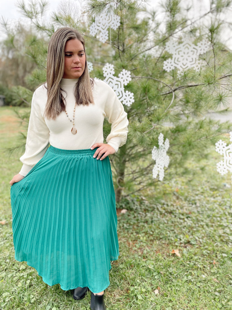 Leelyn Pleated Chiffon Maxi Skirt-Green