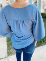 Harper Textured Top-Dusty Blue