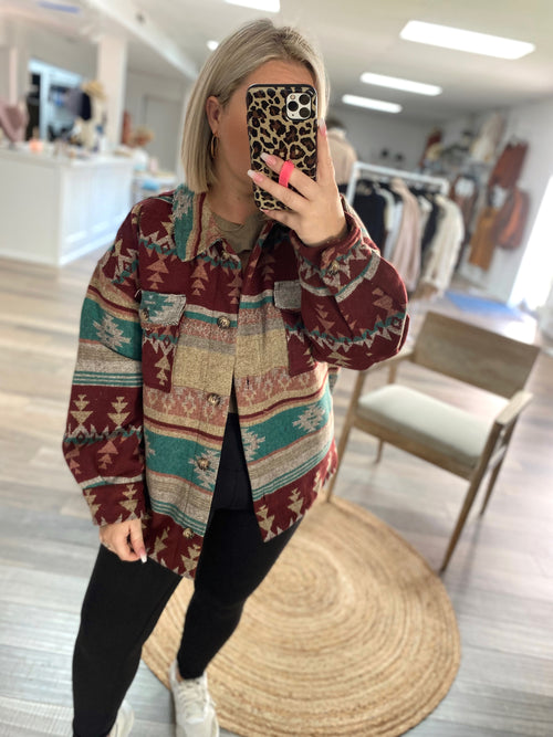 Lost Without You Aztec Pattern Jacket-Mint Mix
