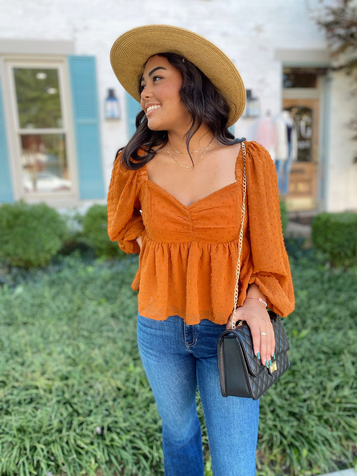 Posh Polka Dot Texture Top-Spice