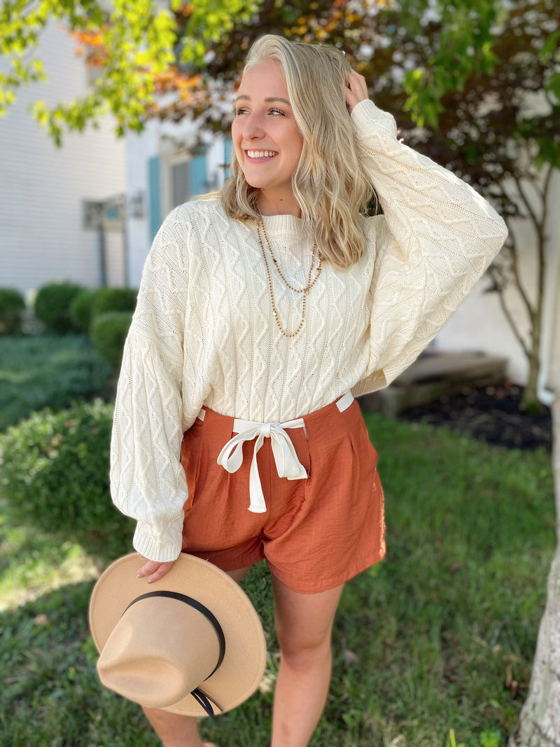 Thea Pleated Shorts-Rust