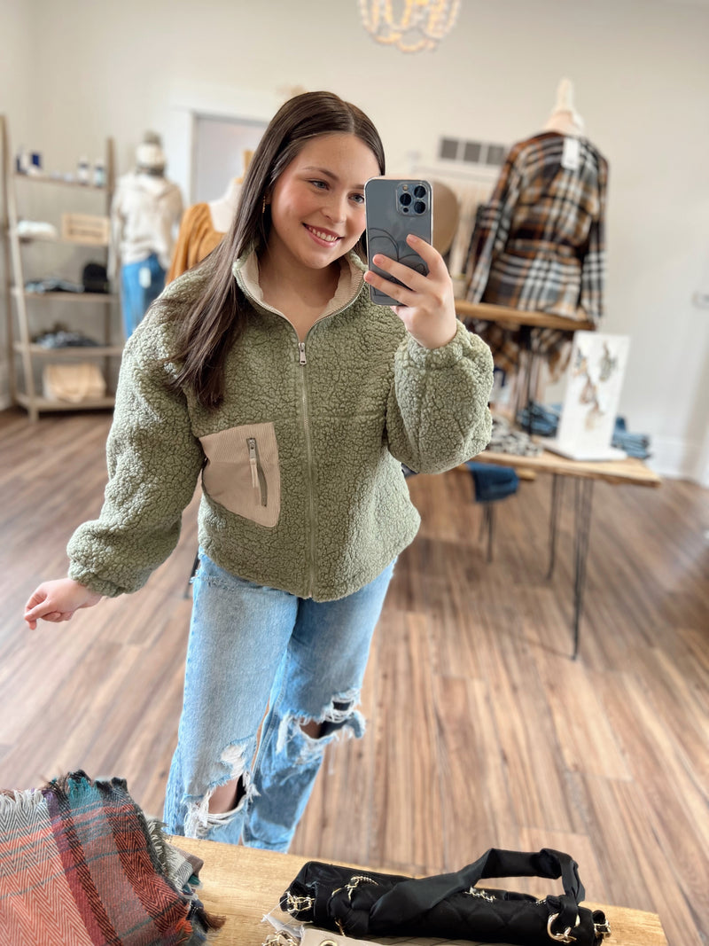 Lets Get Away Corduroy Pocket Teddy Bear Jacket