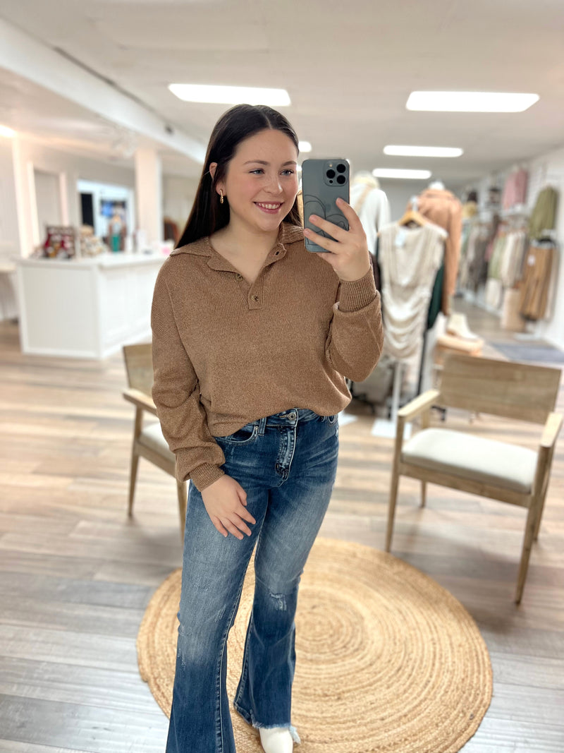 Wherever You Go Collared Sweater-Chestnut