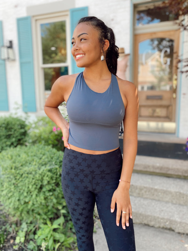 Serenity Athletic Cropped Tank-Grey Blue