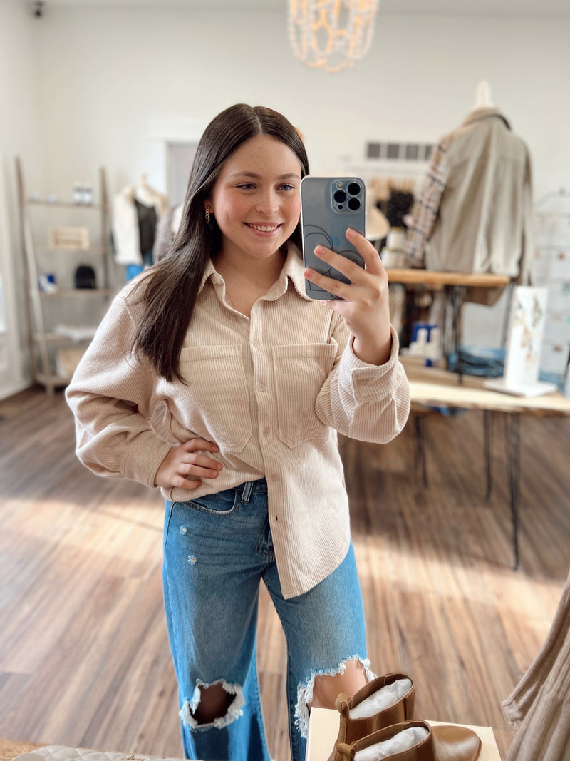 Easy to Wear Button Down Shacket-Beige