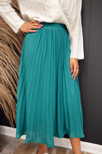 Leelyn Pleated Chiffon Maxi Skirt-Green