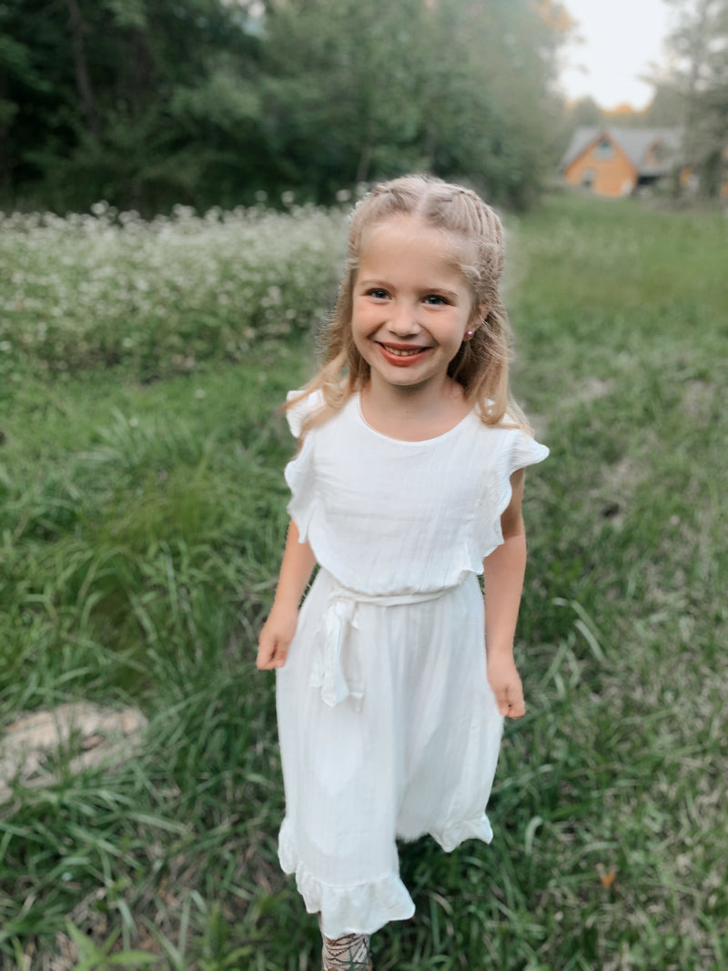 Kids Ruffle Sleeve Maxi Dress-Off White