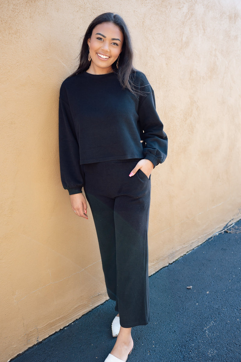 WWW Miki Top and Wide Leg Lounge Set-Black