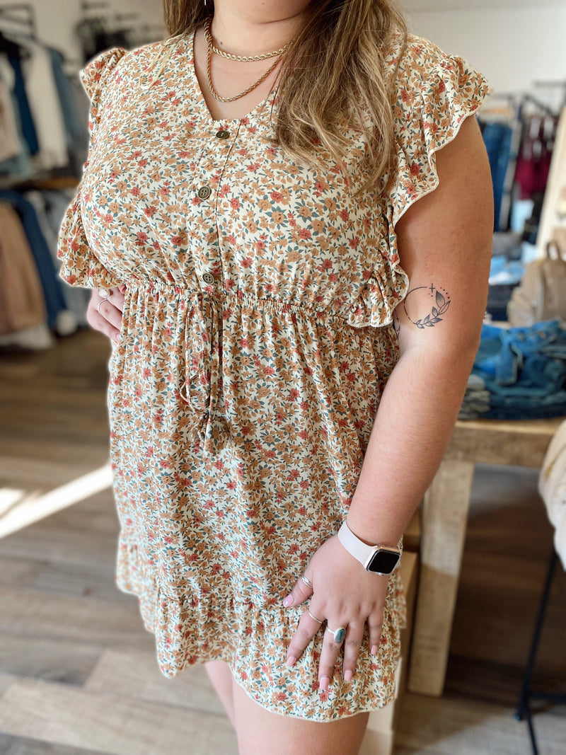 Kynlee Button Front Dress-Cream