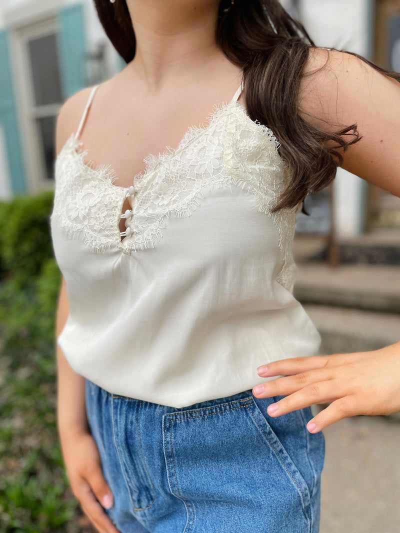 Chantrian Button Detail Satin Cami-Cream