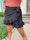 Jesse Self-Tie Ruffled Hem Skirt- Black