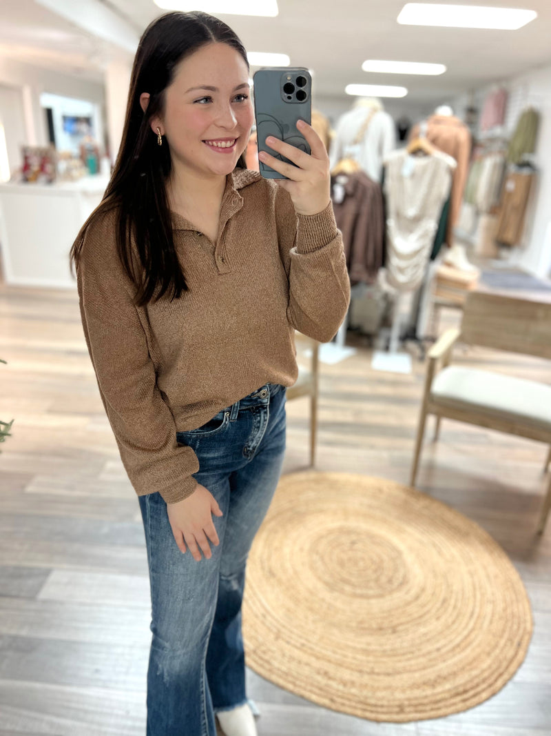 Wherever You Go Collared Sweater-Chestnut