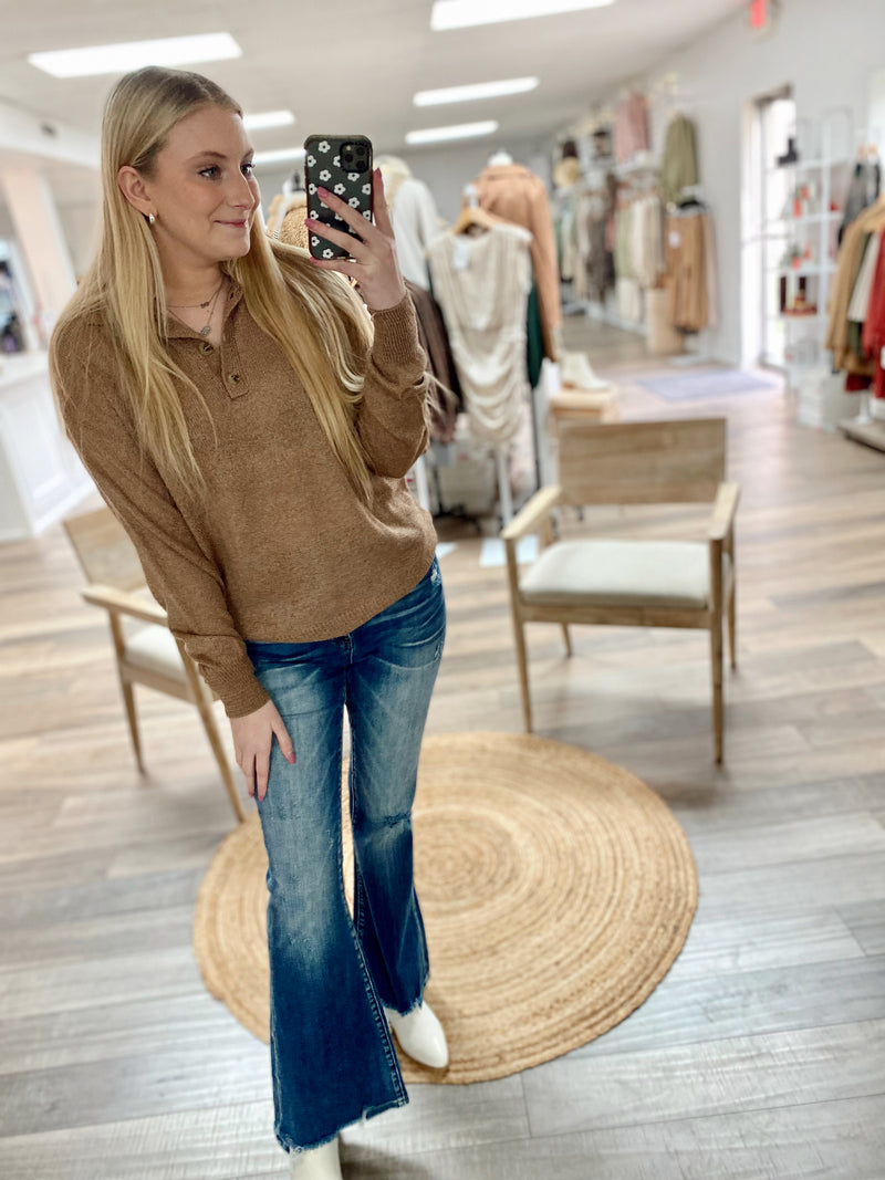 Wherever You Go Collared Sweater-Chestnut