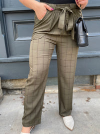 Boss Lady Olive Plaid Pants