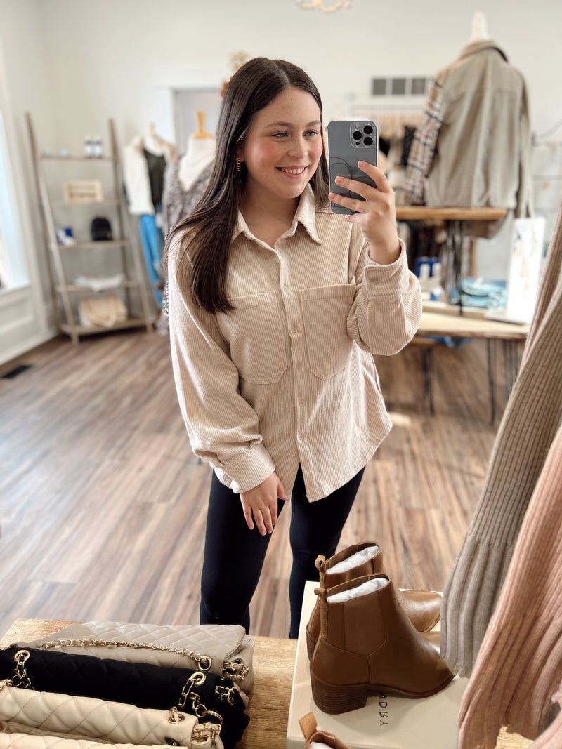 Easy to Wear Button Down Shacket-Beige