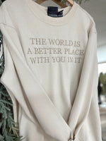 IN STOCK COMING SOON The World Embroidered Crewneck Ivory