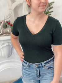 Kira Ribbed Casual Bodysuit-Teal