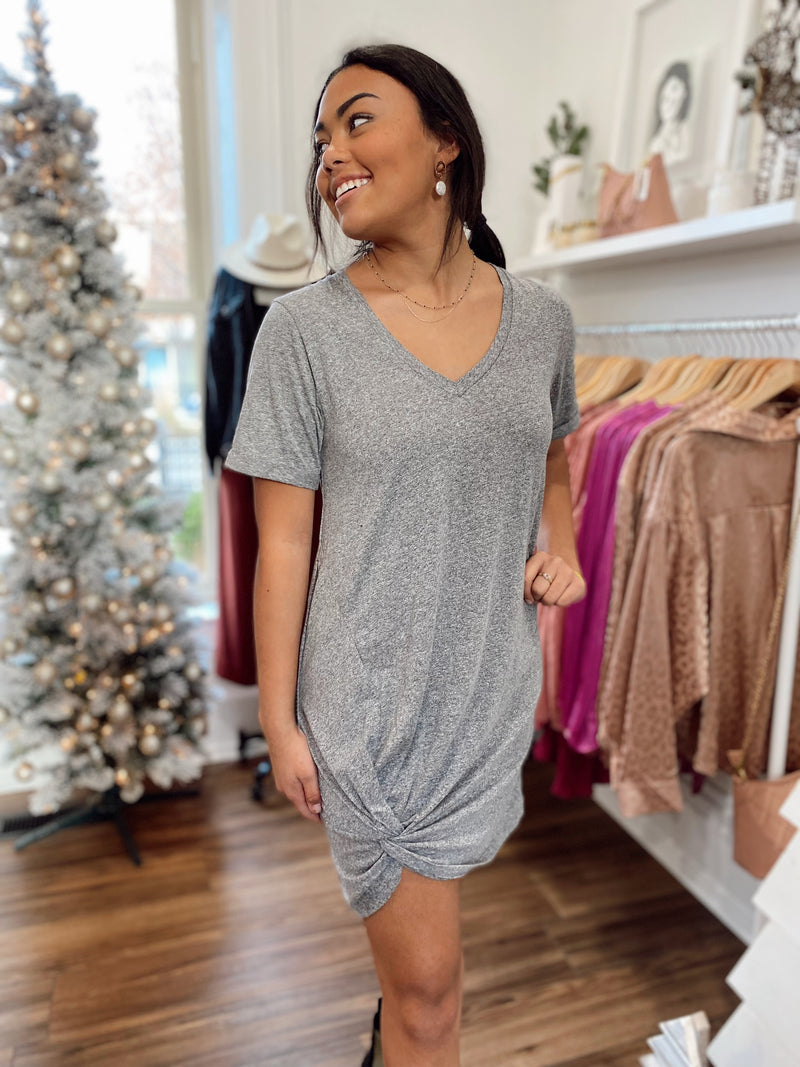 Odette Slub Dress-Charcoal
