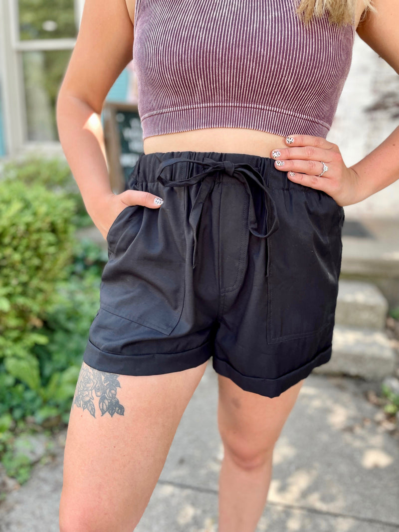 Lauryn Twill Shorts-Black