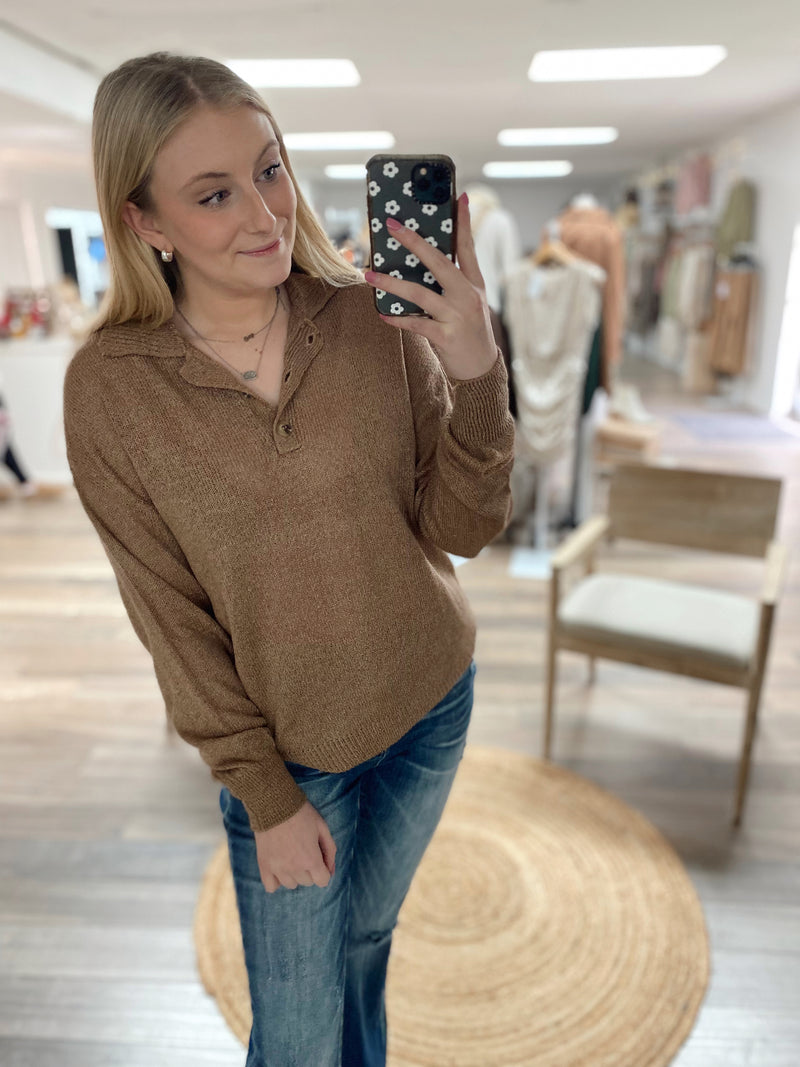 Wherever You Go Collared Sweater-Chestnut