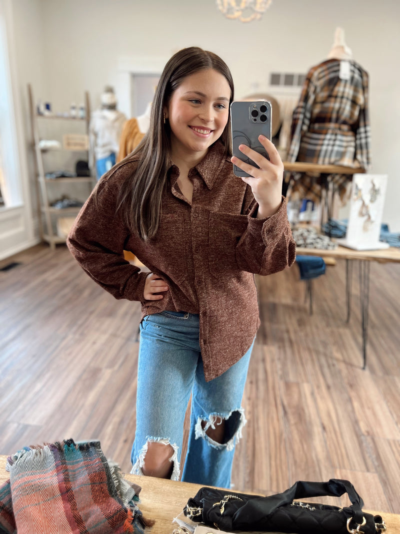 Easy to Wear Button Down Shacket- Chocolate