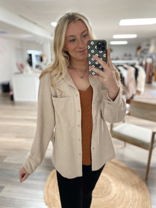 Easy to Wear Button Down Shacket-Beige