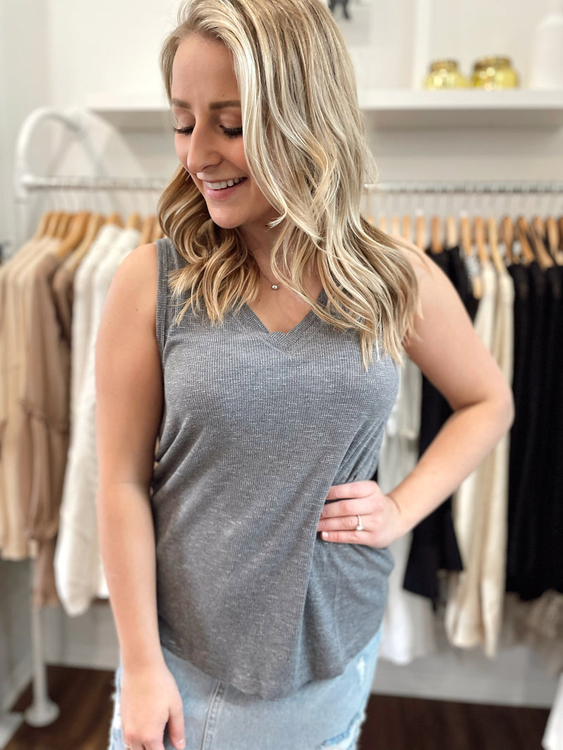 Addy Ribbed Tank Top-Charcoal