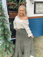 Faith Button Down Waist Maxi Skirt-Dark Olive