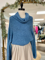 Loretta Cowl Neck Knit Sweater-Blue