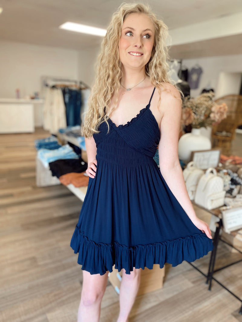 Ambry Smocked Dress-Navy