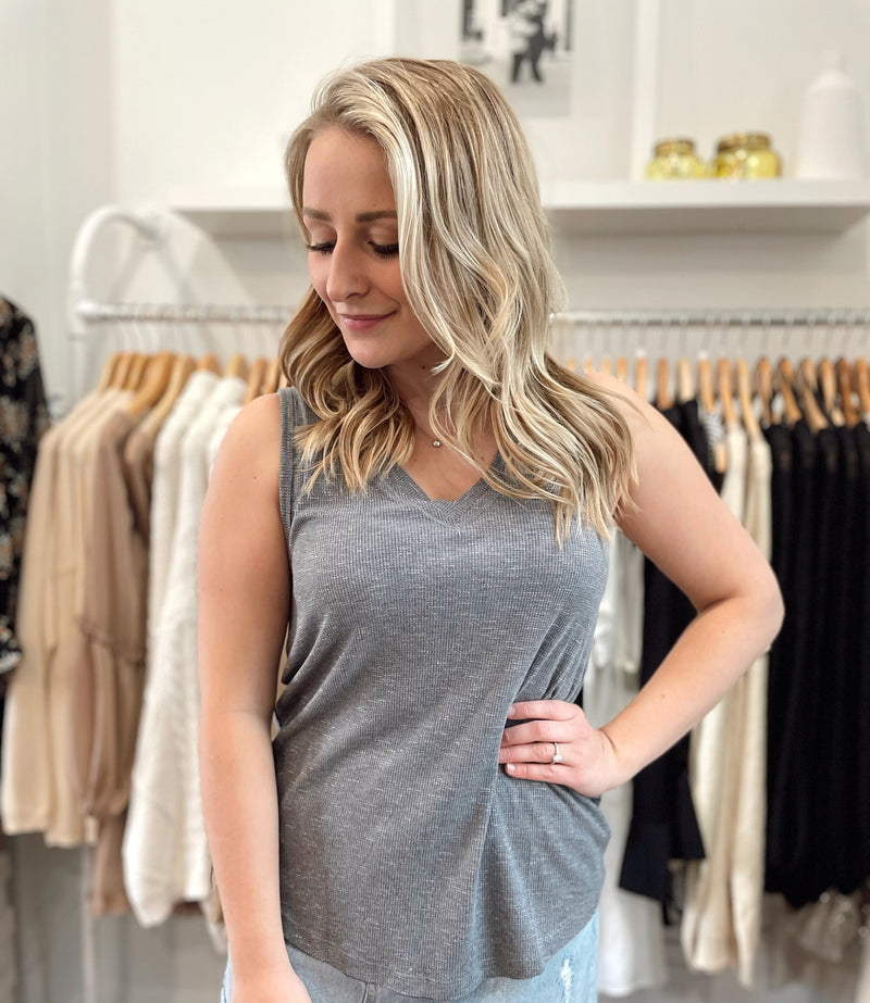 Addy Ribbed Tank Top-Charcoal