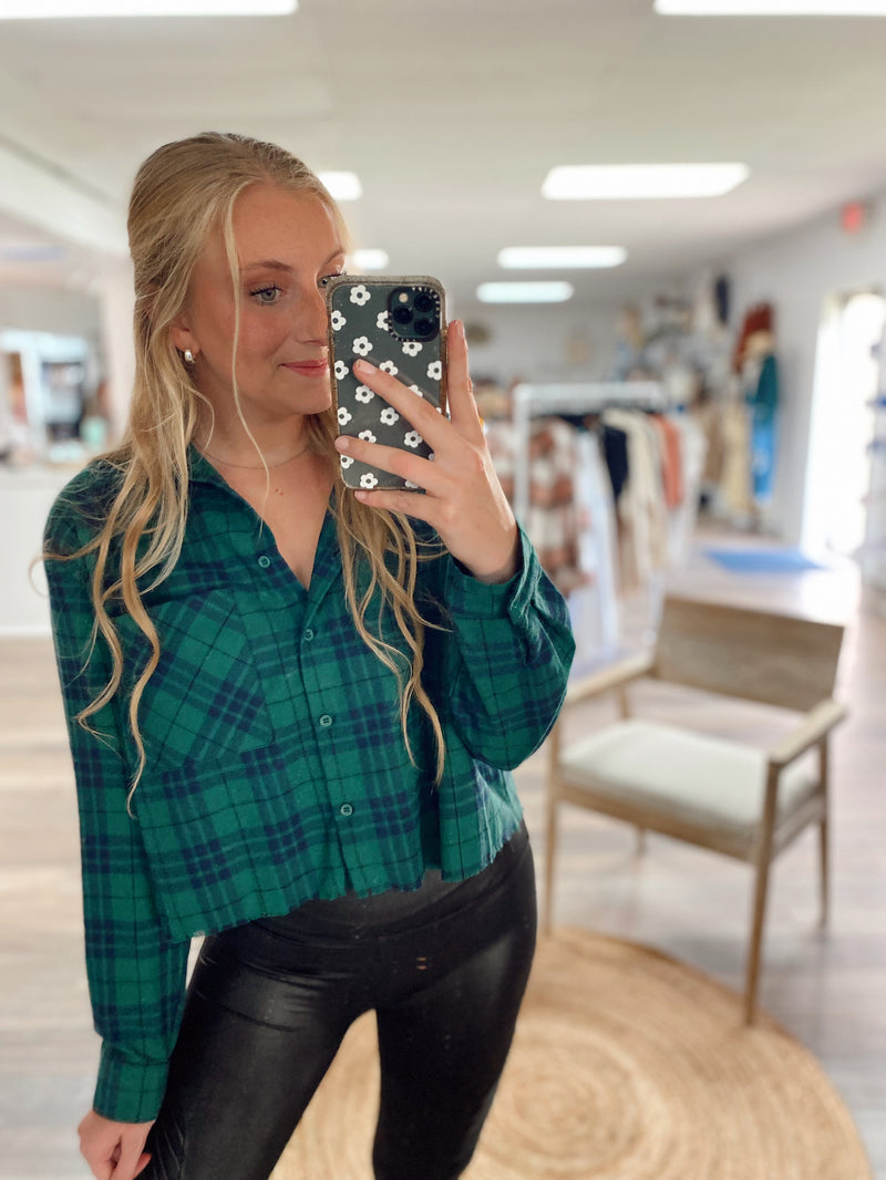 Cute In Plaid Cropped Flannel Top