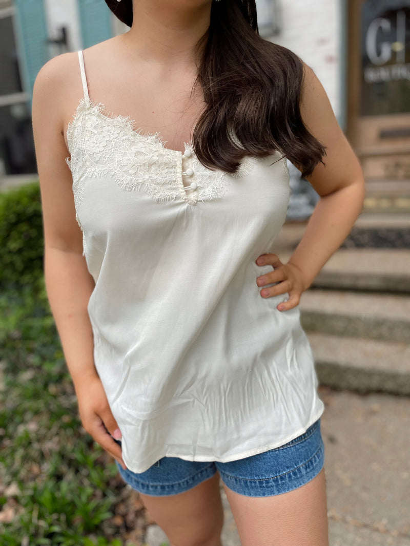 Chantrian Button Detail Satin Cami-Cream