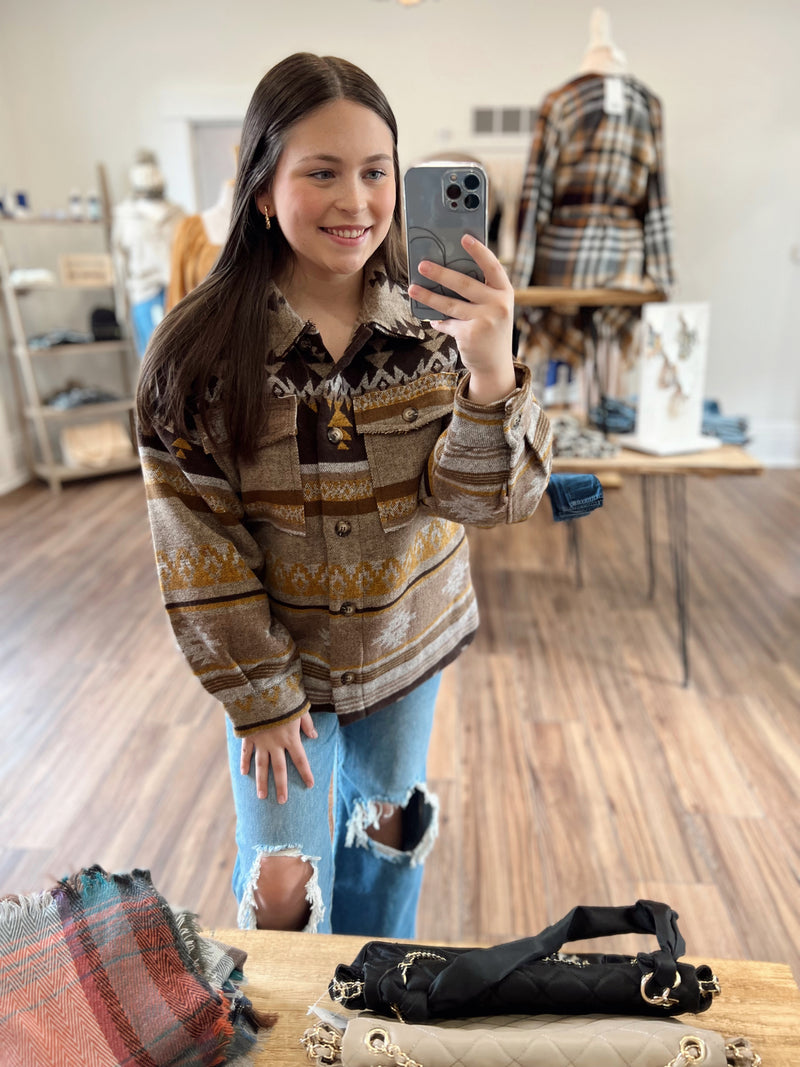 Lost Without You Aztec Pattern Jacket-Mustard Mix