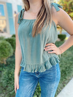 Taya Ruffle Trim Tank-Pistachio