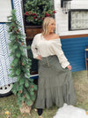 Faith Button Down Waist Maxi Skirt-Dark Olive