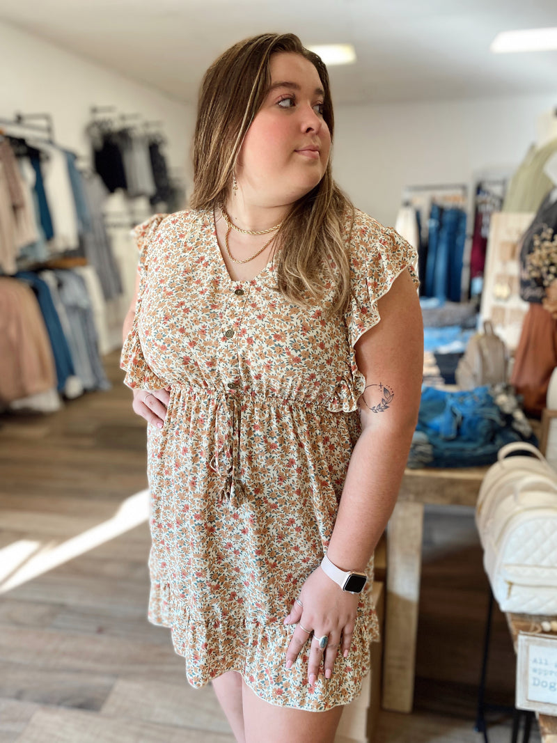 Kynlee Button Front Dress-Cream