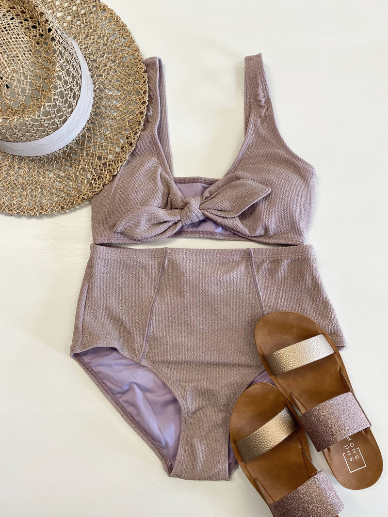 Catch Your Eye Metallic Thread Bikini-Dusty Lavender