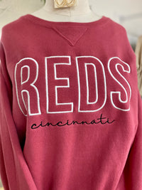 Cincinnati Baseball Embroidered Crewneck-Vintage Wash Red