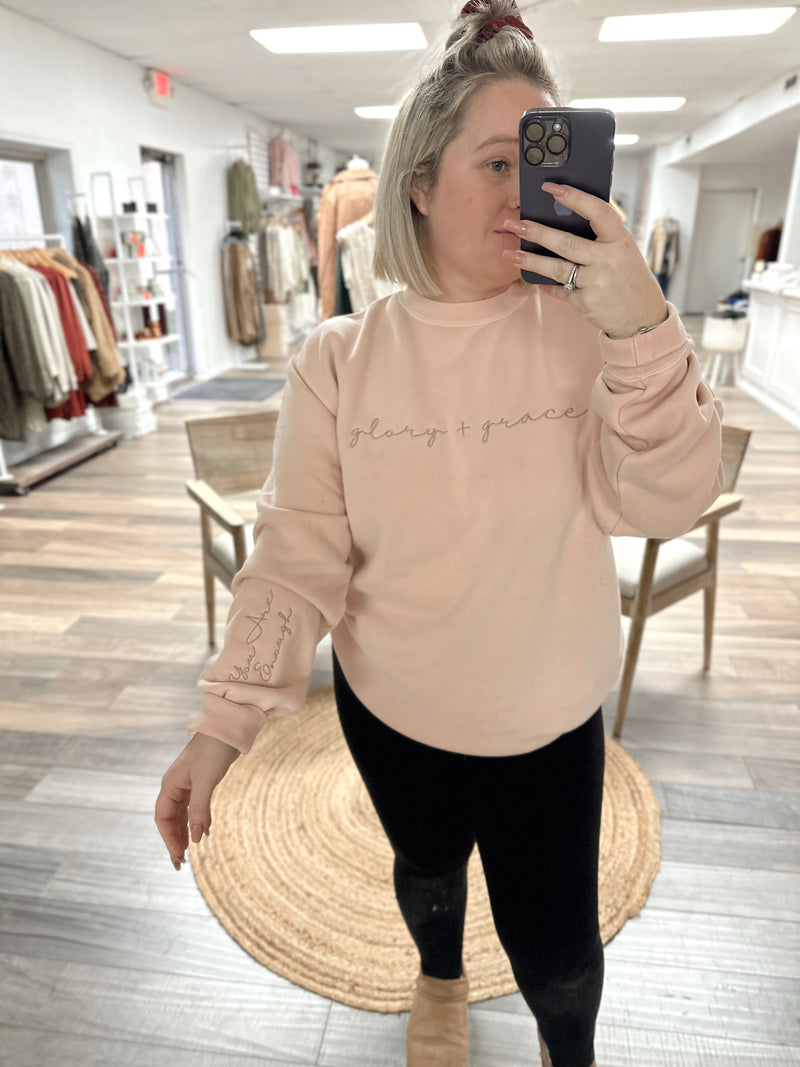 Glory + Grace Embroidered Crewneck