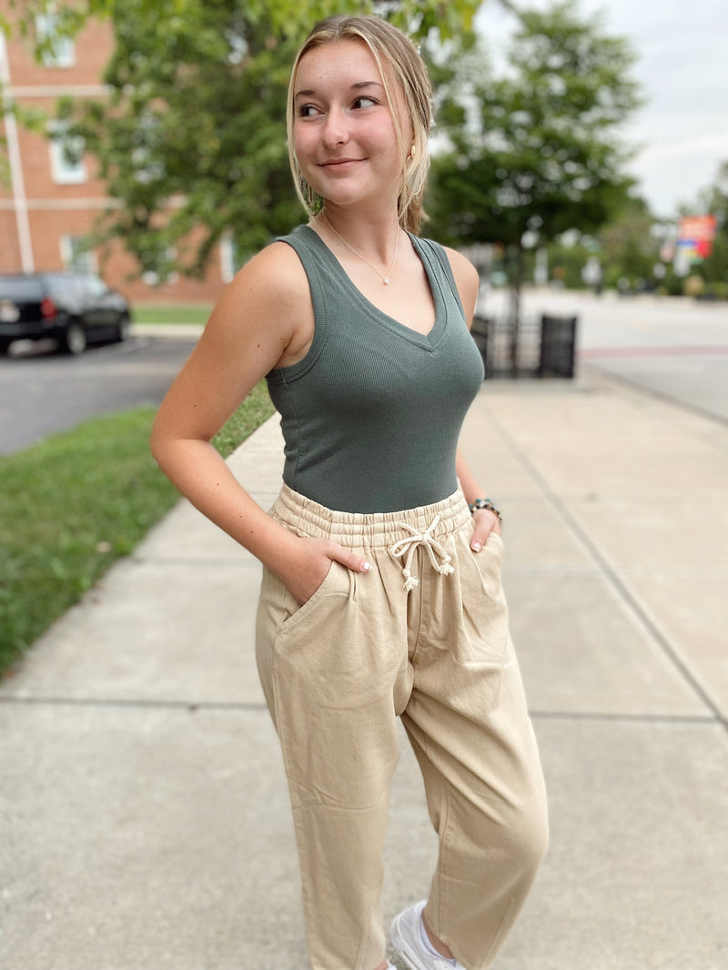 Wren Relaxed Denim Pants-Khaki