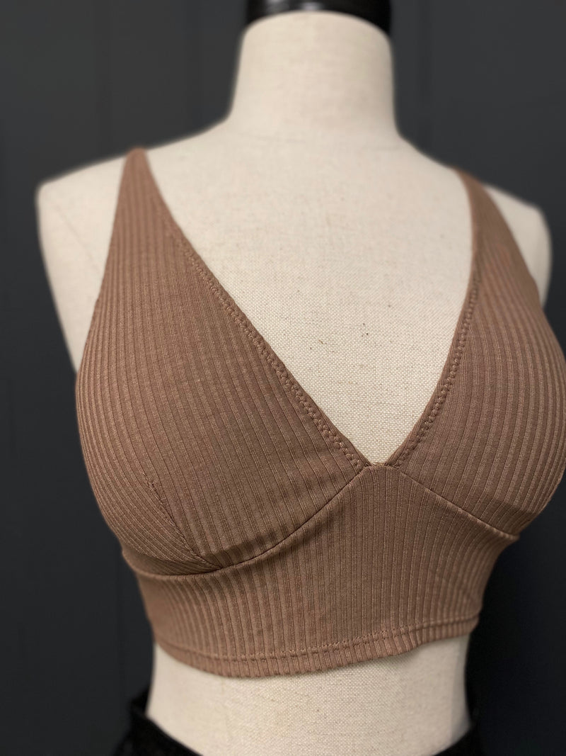 Mollie Lace Back Bralette-Mocha