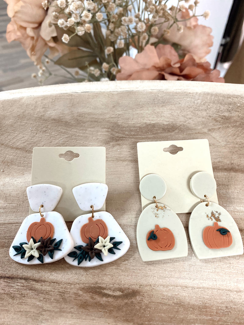 Clay Pumpkin Dangle Earrings