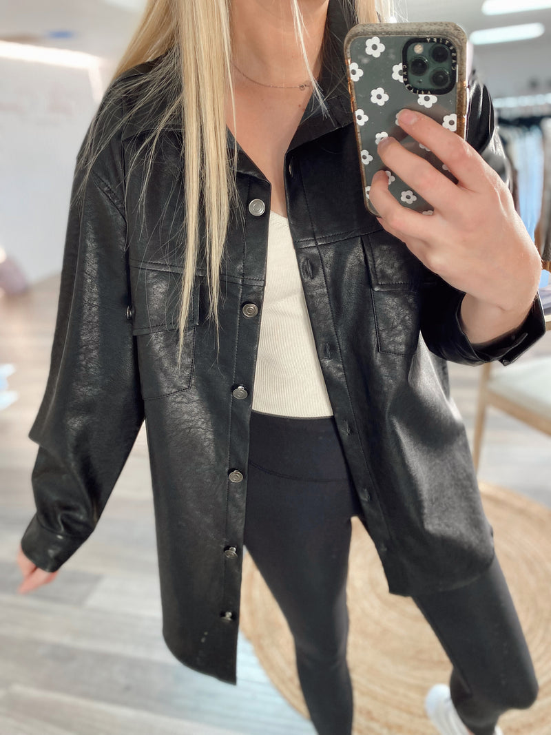 Headed North Faux Leather Jacket-Black