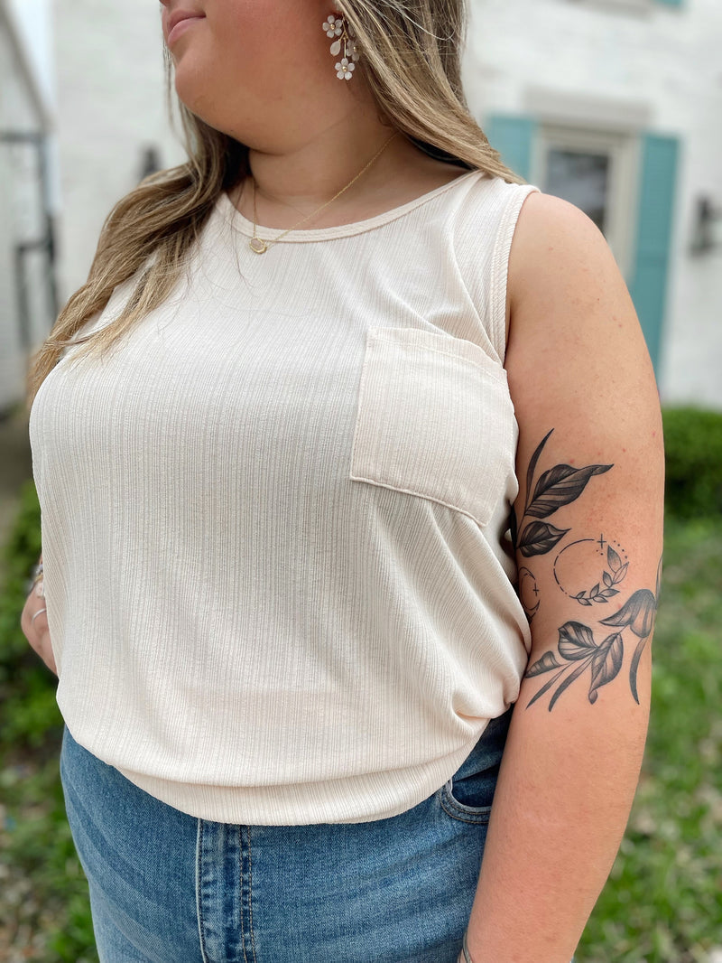 Reanna Rib Textured Tank Top-Taupe
