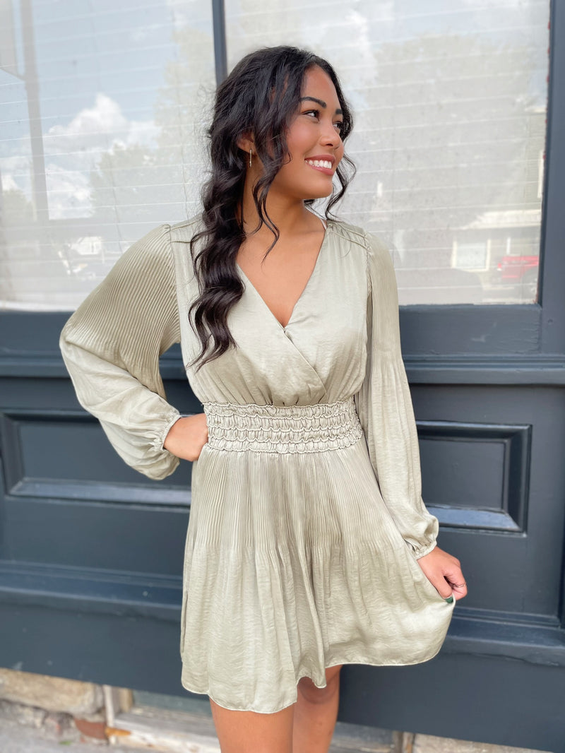 Nicole Long Sleeve Satin Dress