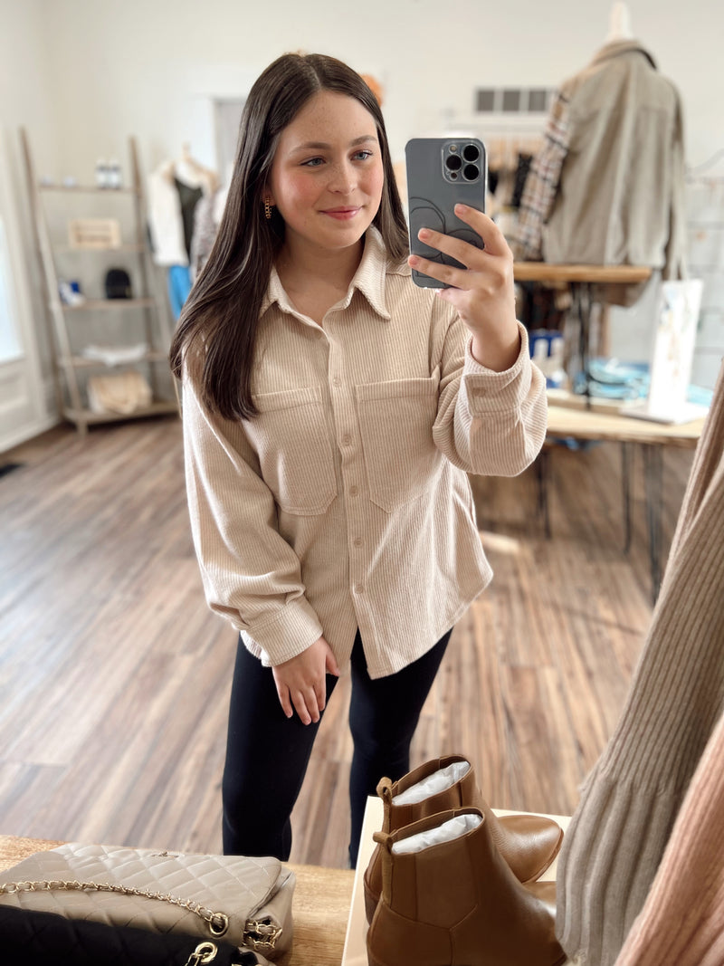 Easy to Wear Button Down Shacket-Beige