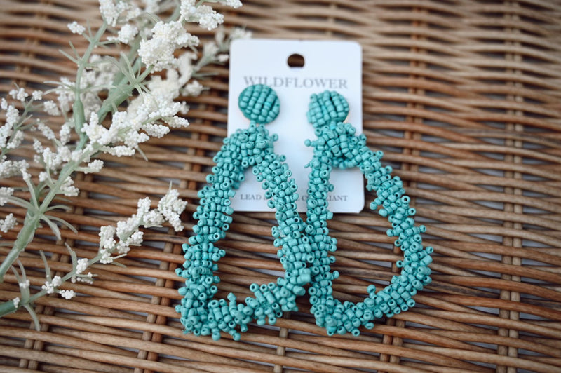 Beaded Teardrop Earrings-Turquoise