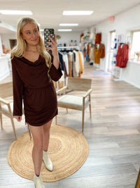 Lovely Embrace Ruched Dress-Brown